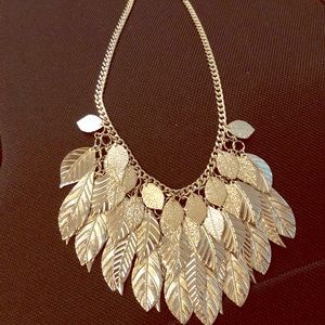 Silver leaf choker statement necklace